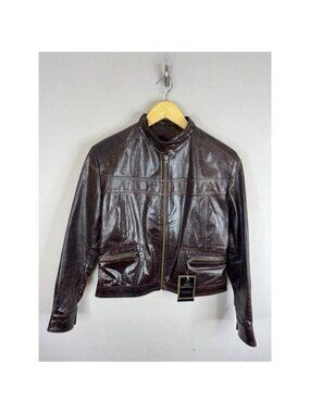 Guns Leather Cafe Racer Jacket Dark Brown Argentine Leather Measures S/M NWT